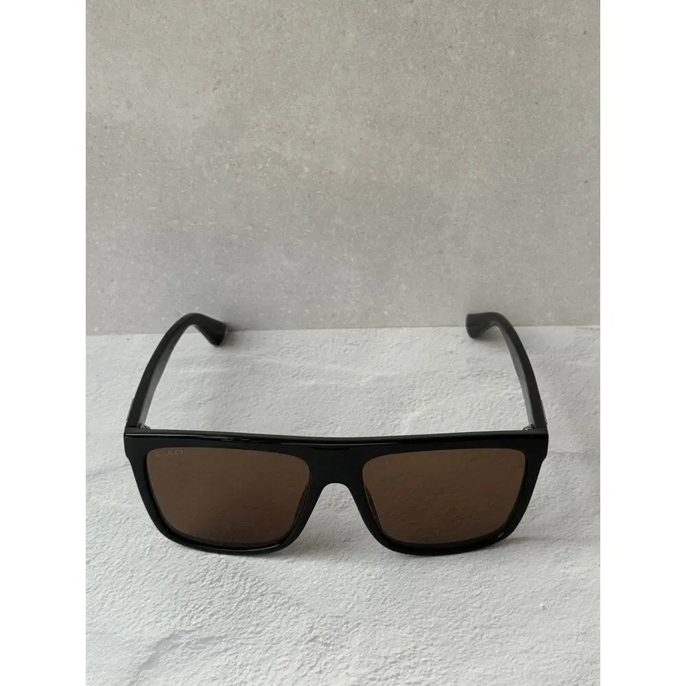 NEW Gucci GG0748S Black Brown Flat Top Unisex Sunglasses